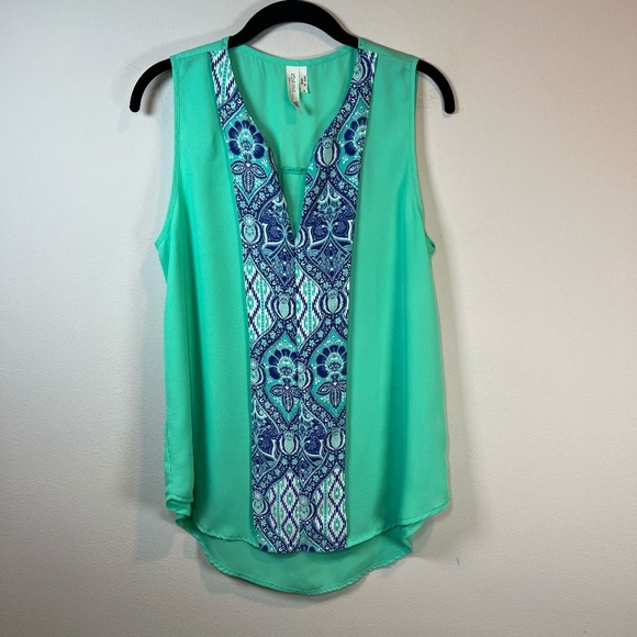 Pink Owl Women's Sleeveless Blouse Shirt Aqua Blue Split Neck Lightweight Medium - Picture 1 of 10